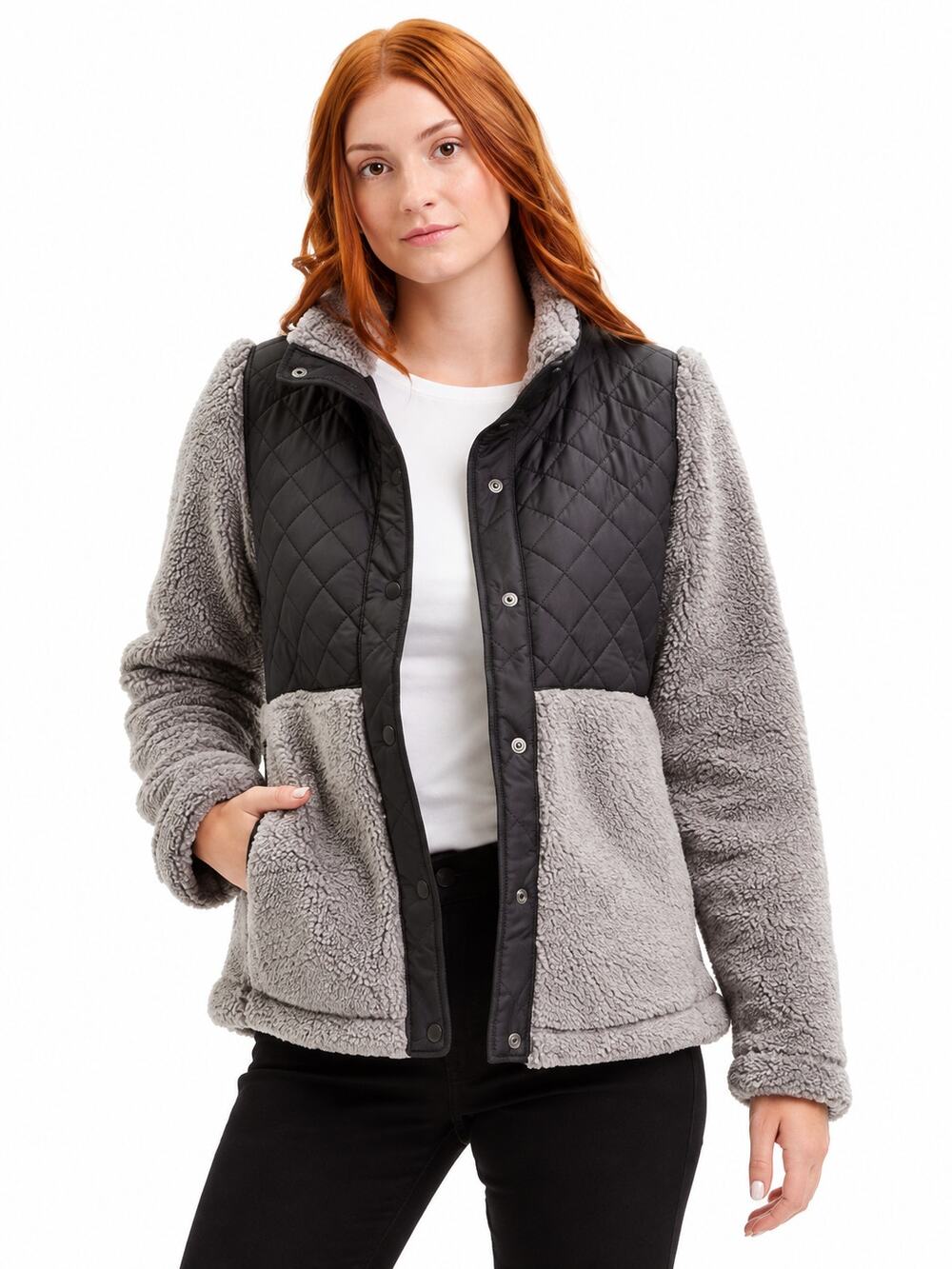 Steve Madden Sherpa Quilted Jacket Cozy Snap Front New Medium